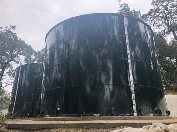 150,000 Gallon Carbon Bolted Steel Tank, Low Profile Roof - Diameter: 33' Peak Height: 24'